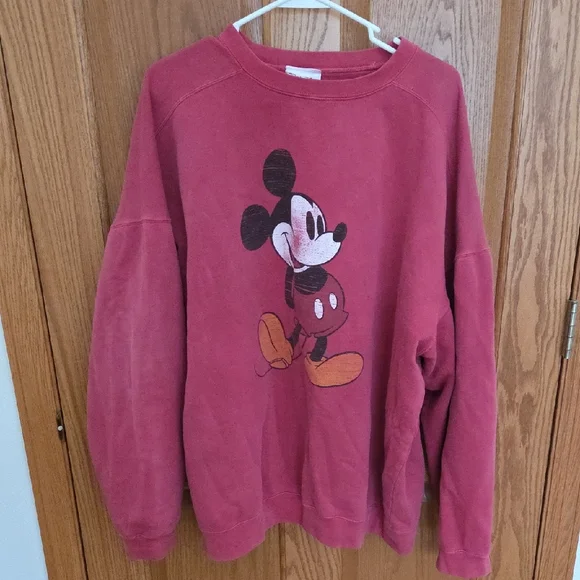 90s Vintage Disney Red Crewneck Mickey Sweater - Picture 1 of 7